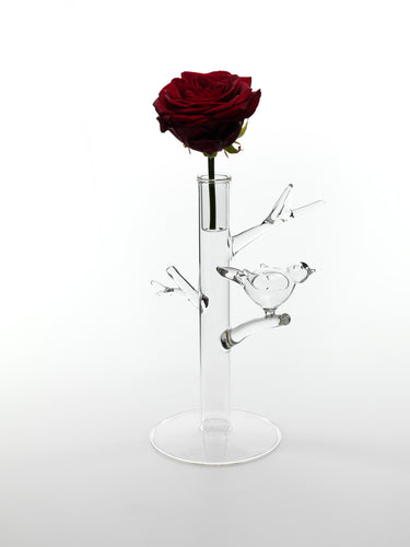 Limited Edition single flower holder in blown borosilicated glass made in Italy